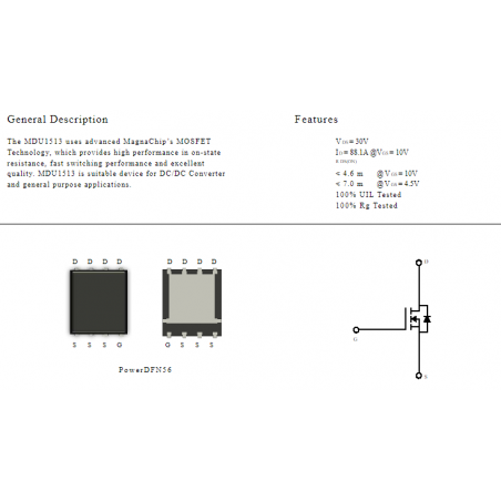 MDU1513 .MDU1513 Single N-channel Trench MOSFET 30V, 88.1A, 4,6mΩ